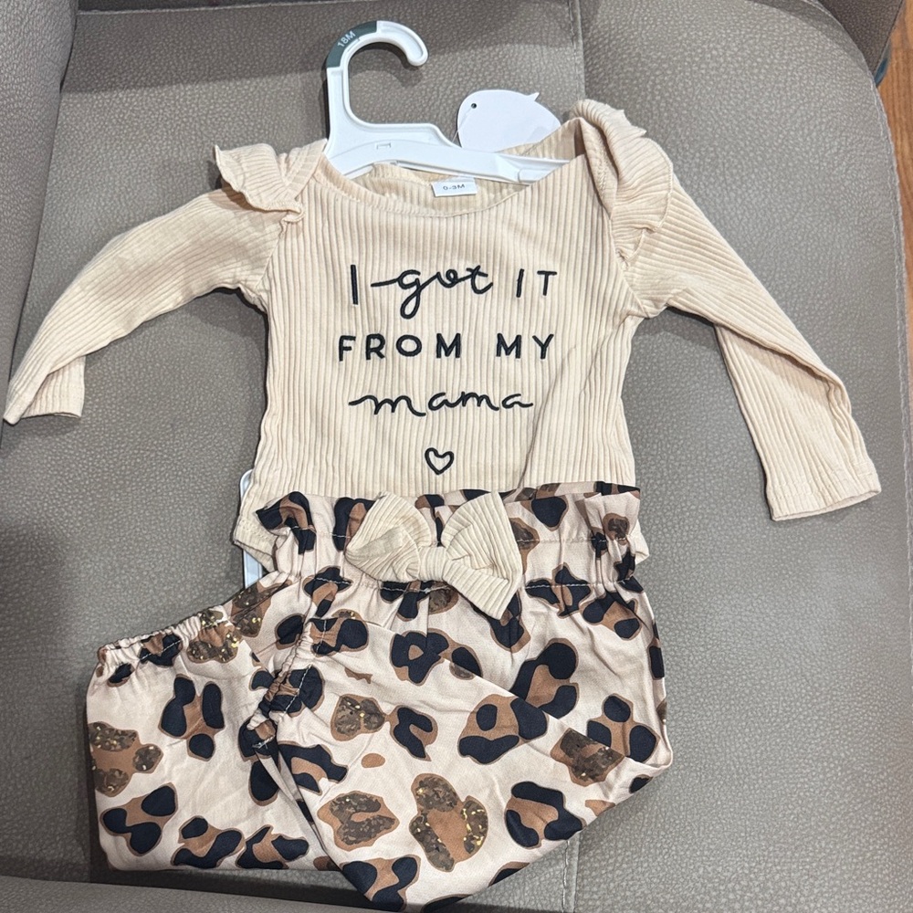 I got it from my momma leopard print outfit 0-3month NWT